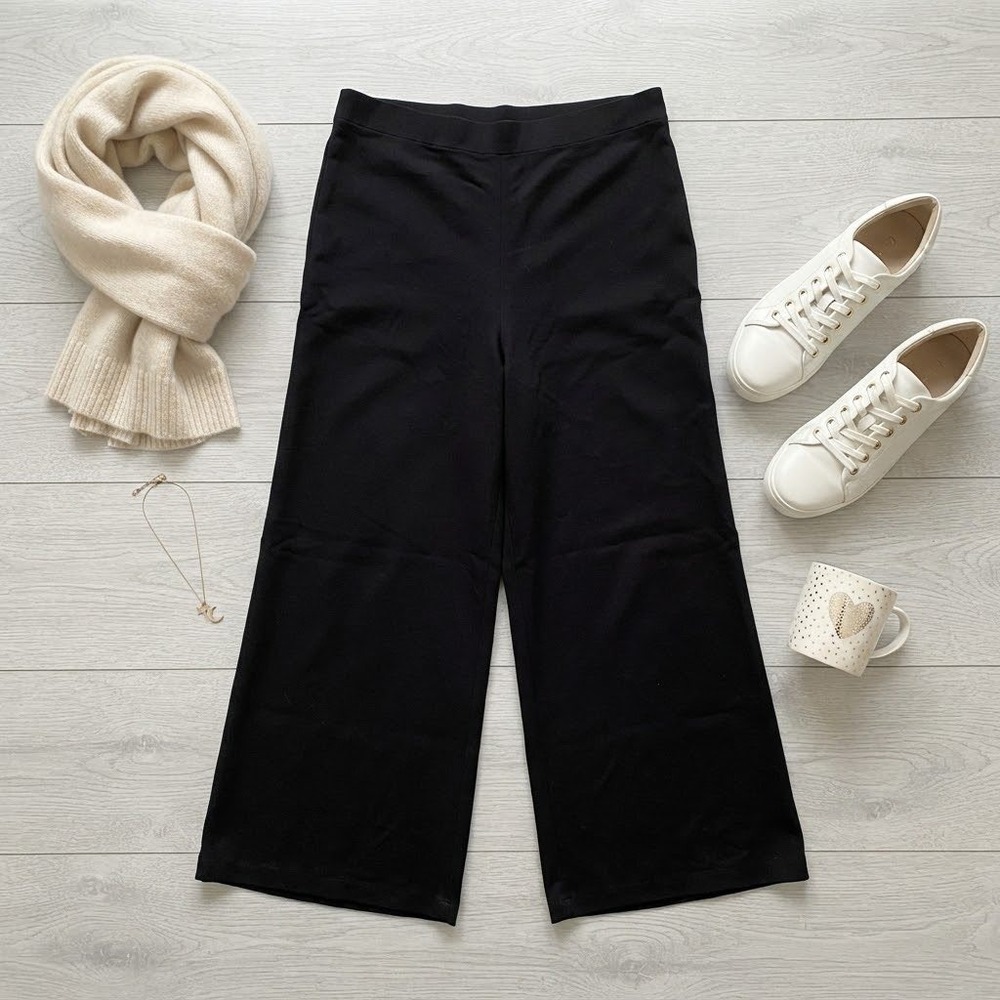 Old Navy Playa Wide Leg Pants Womens Large Black High Rise Elastic Waist Casual